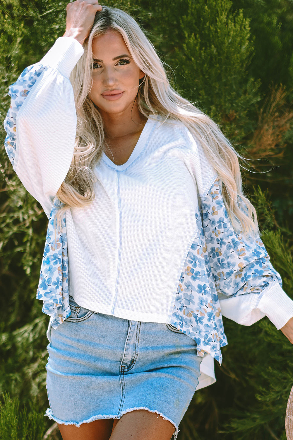 White Abstract Floral Patchwork Blouse