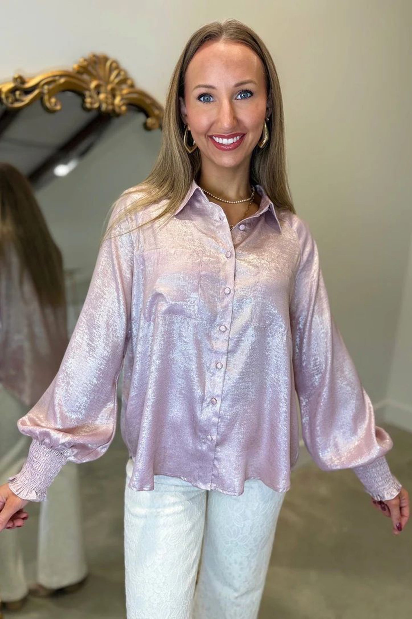 Pink Champagne Shimmer Blouse
