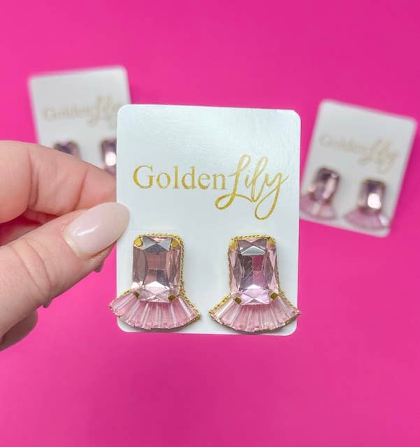 Spring Statement Gem Stud Earrings - Pink