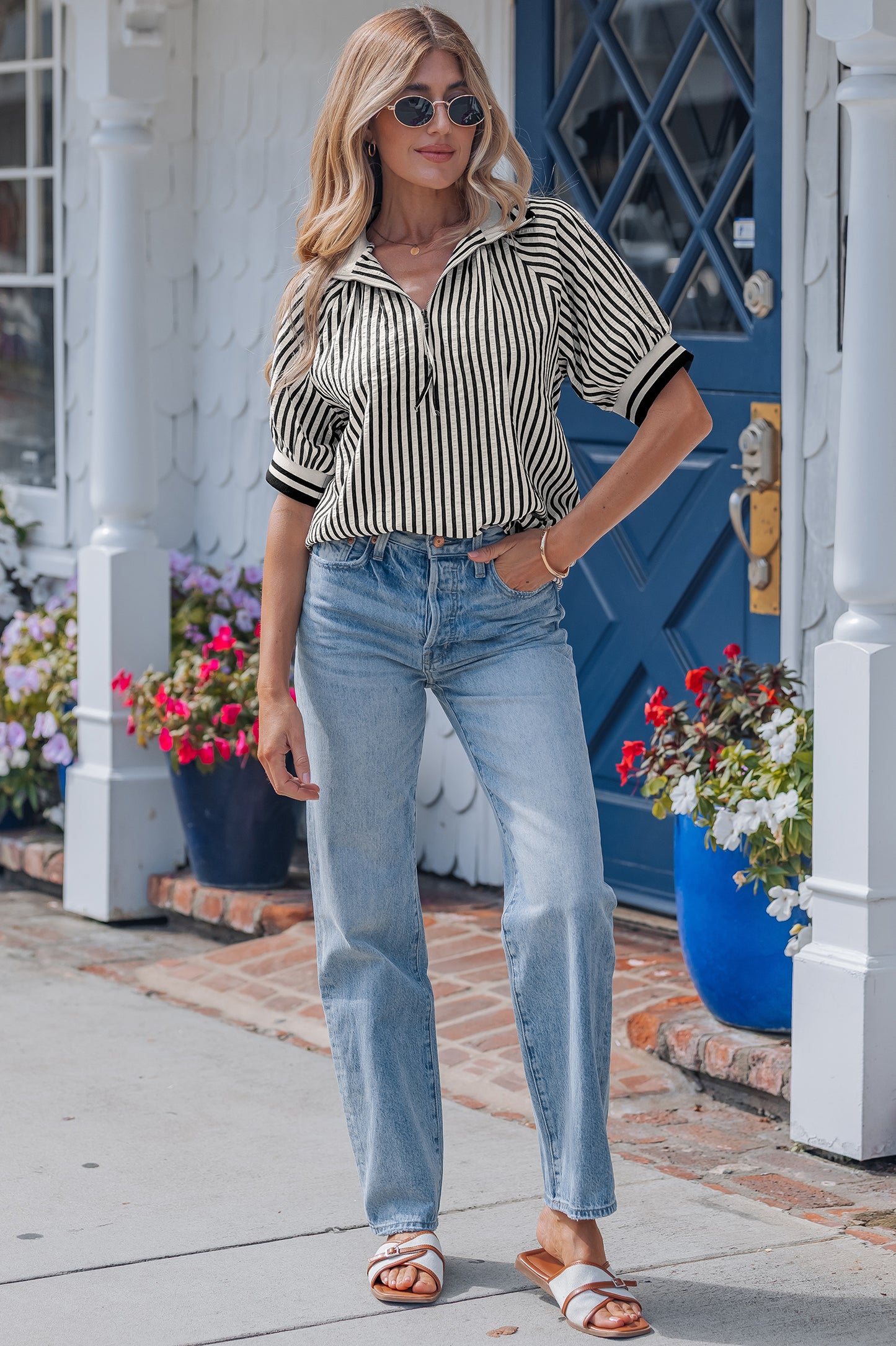Parisian Stripe Zip Blouse