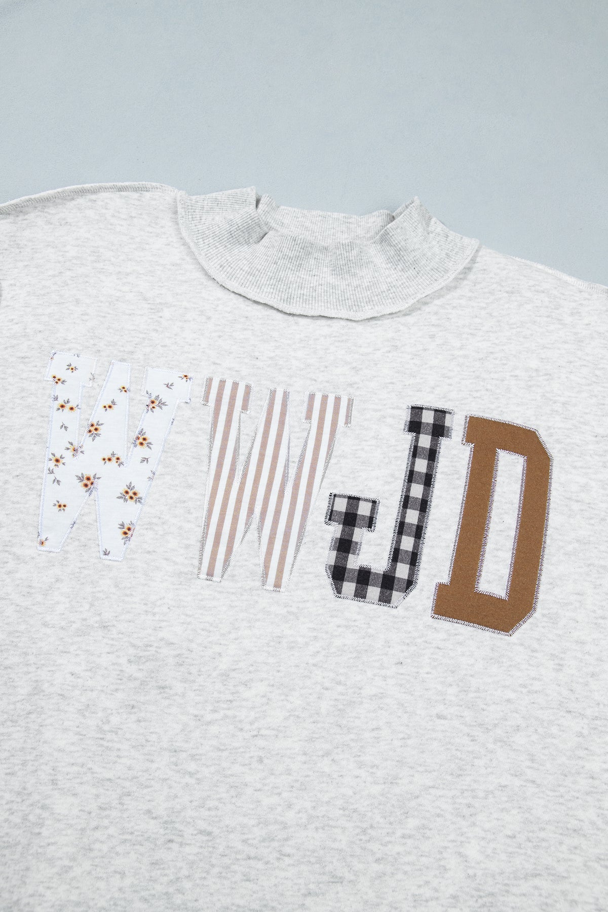 Gray WWJD Embroidered Mock Neck Sweatshirt