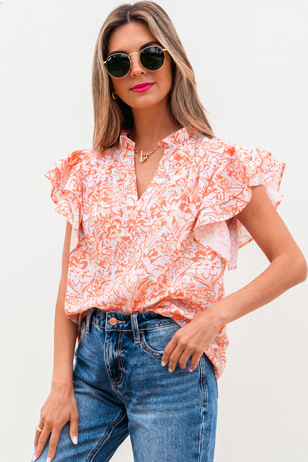 The Coral Bloom Ruffle Blouse