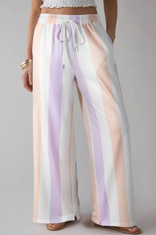 Multicolored Print Drawstring Pants with Side Pockets