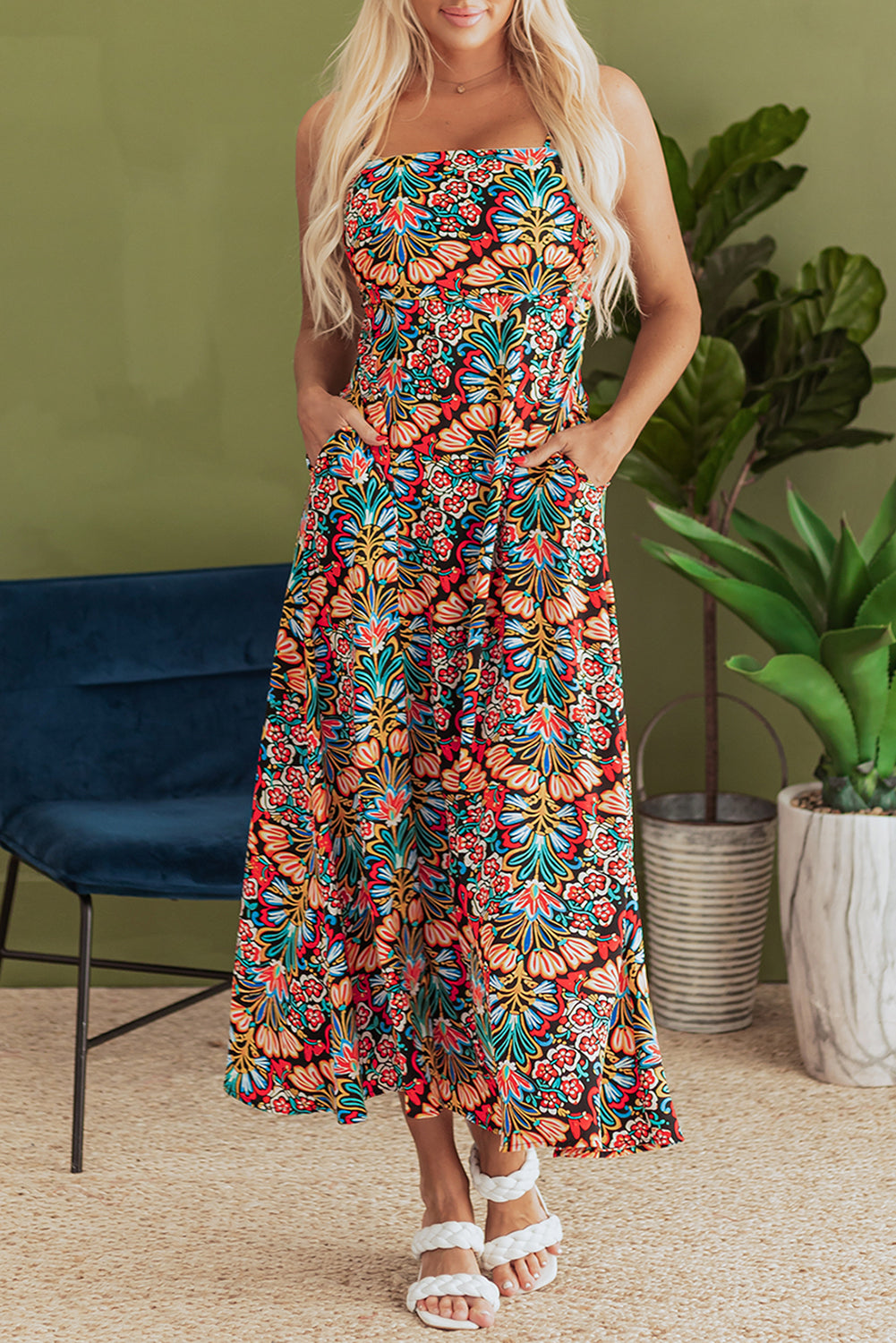 Boho Floral Print Maxi Dress