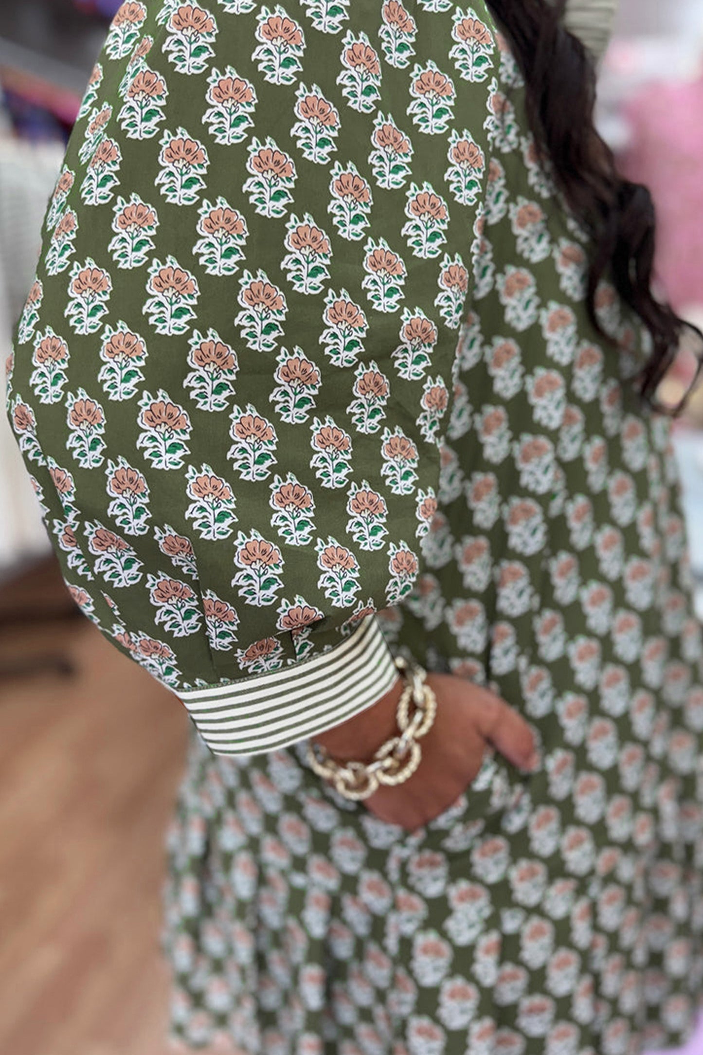 Olive Bloom Tiered Dress