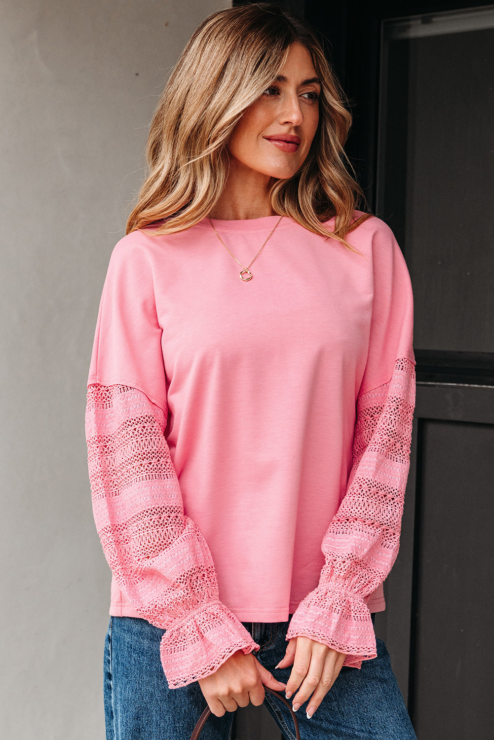 Blush Crochet Sleeve Top