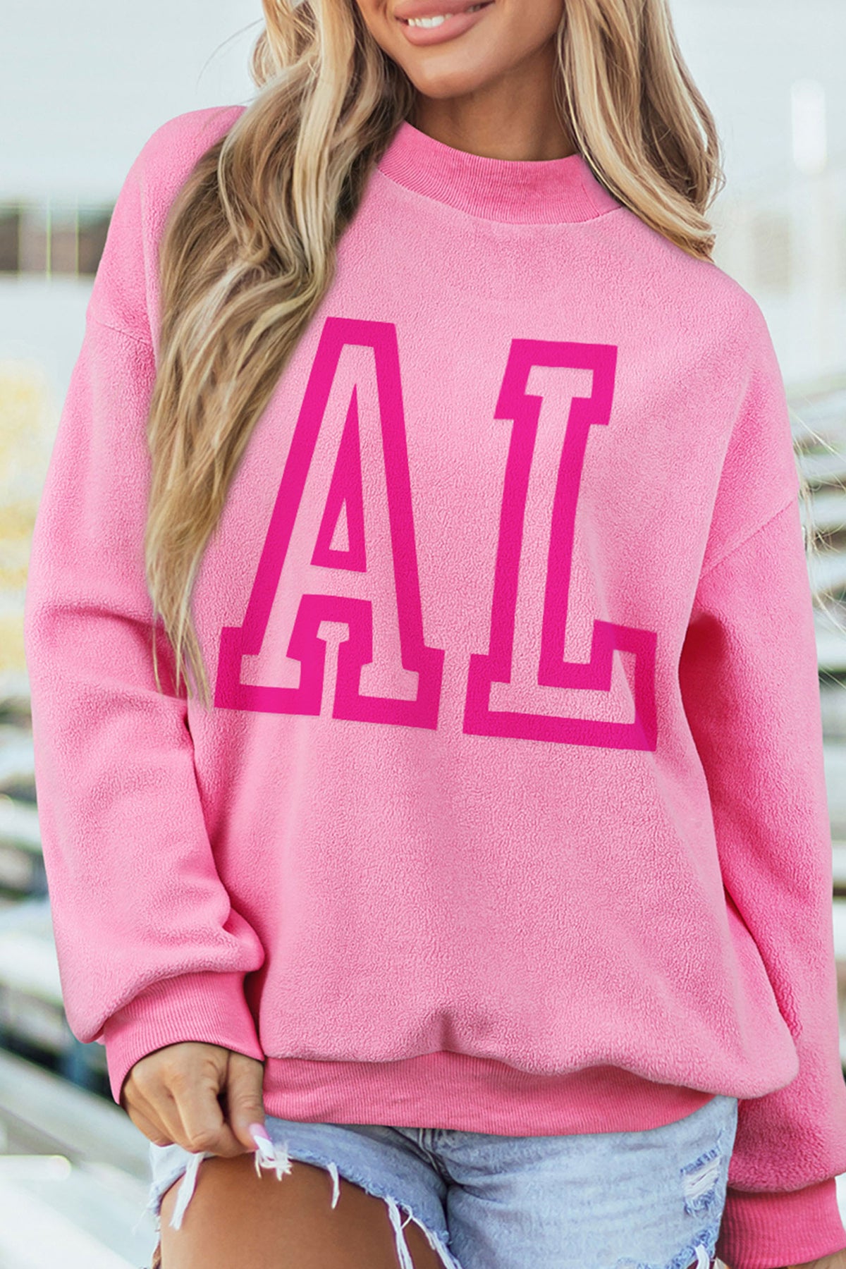 Bright Pink ALABAMA Printed Double Wear Mock Neck Reversible Sweatshirt