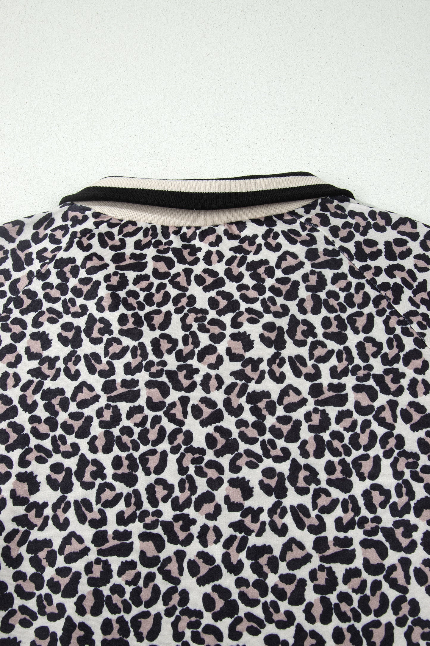 Brown Plus Size Leopard Print Striped Webbing Patchwork Half Zip Blouse