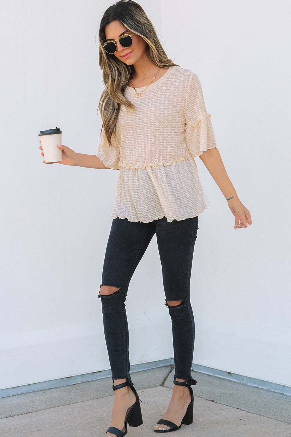 The Cream Lace Latte Peplum