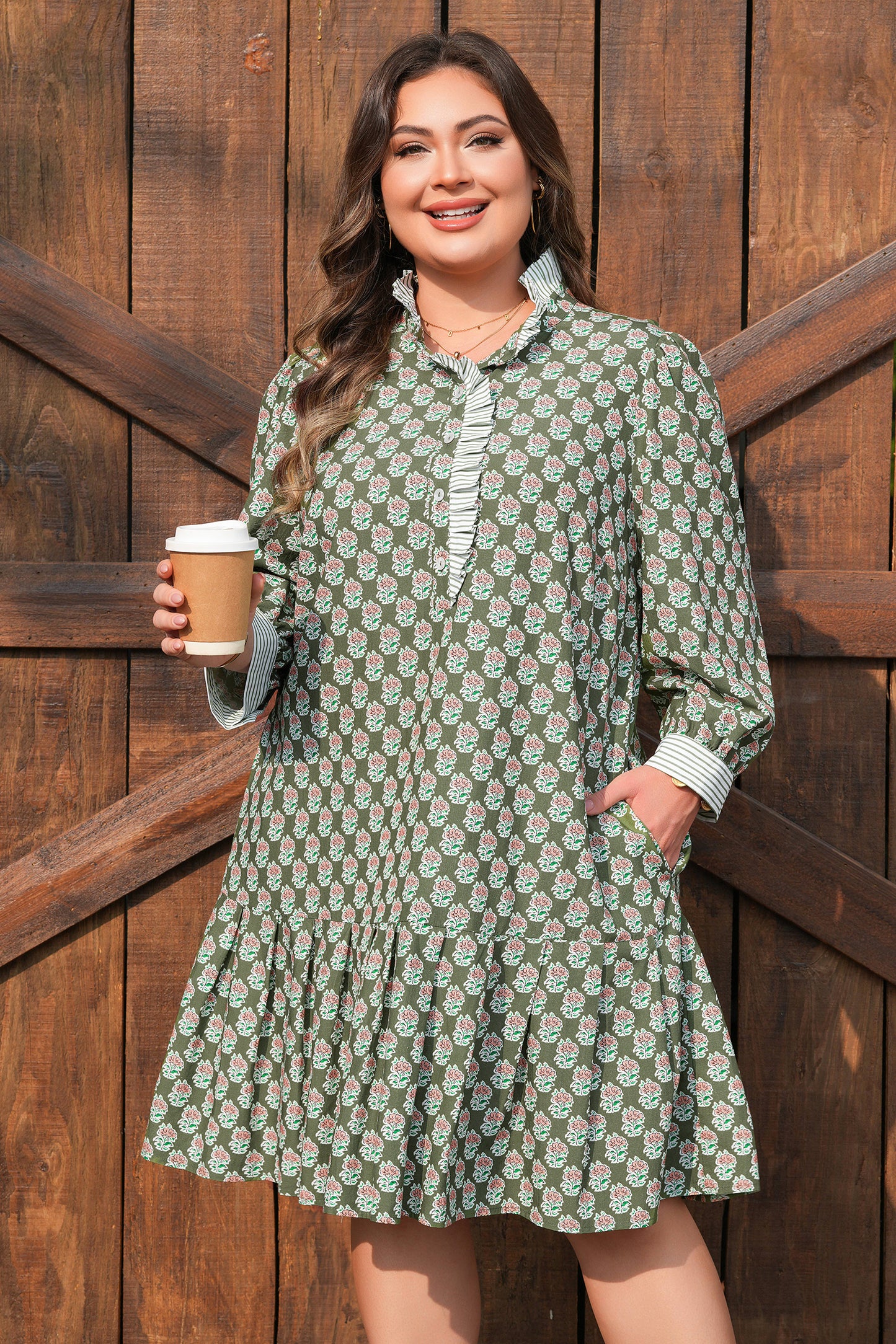 Olive Bloom Tiered Dress