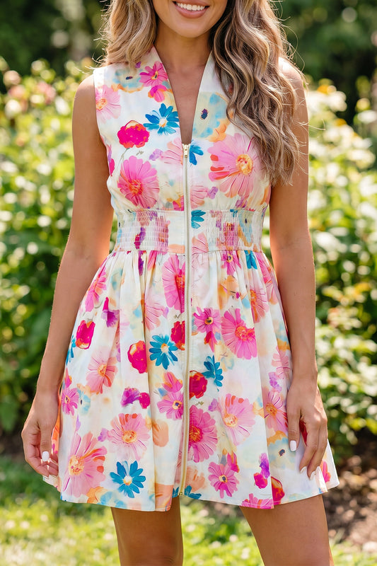 Watercolor Bloom Zip Dress