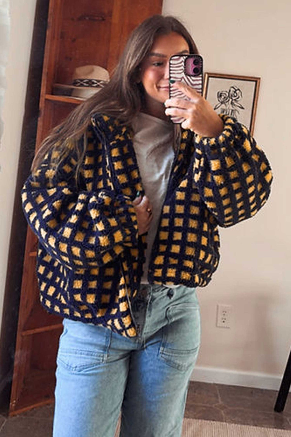 The Golden Hour Checkered Sherpa Jacket