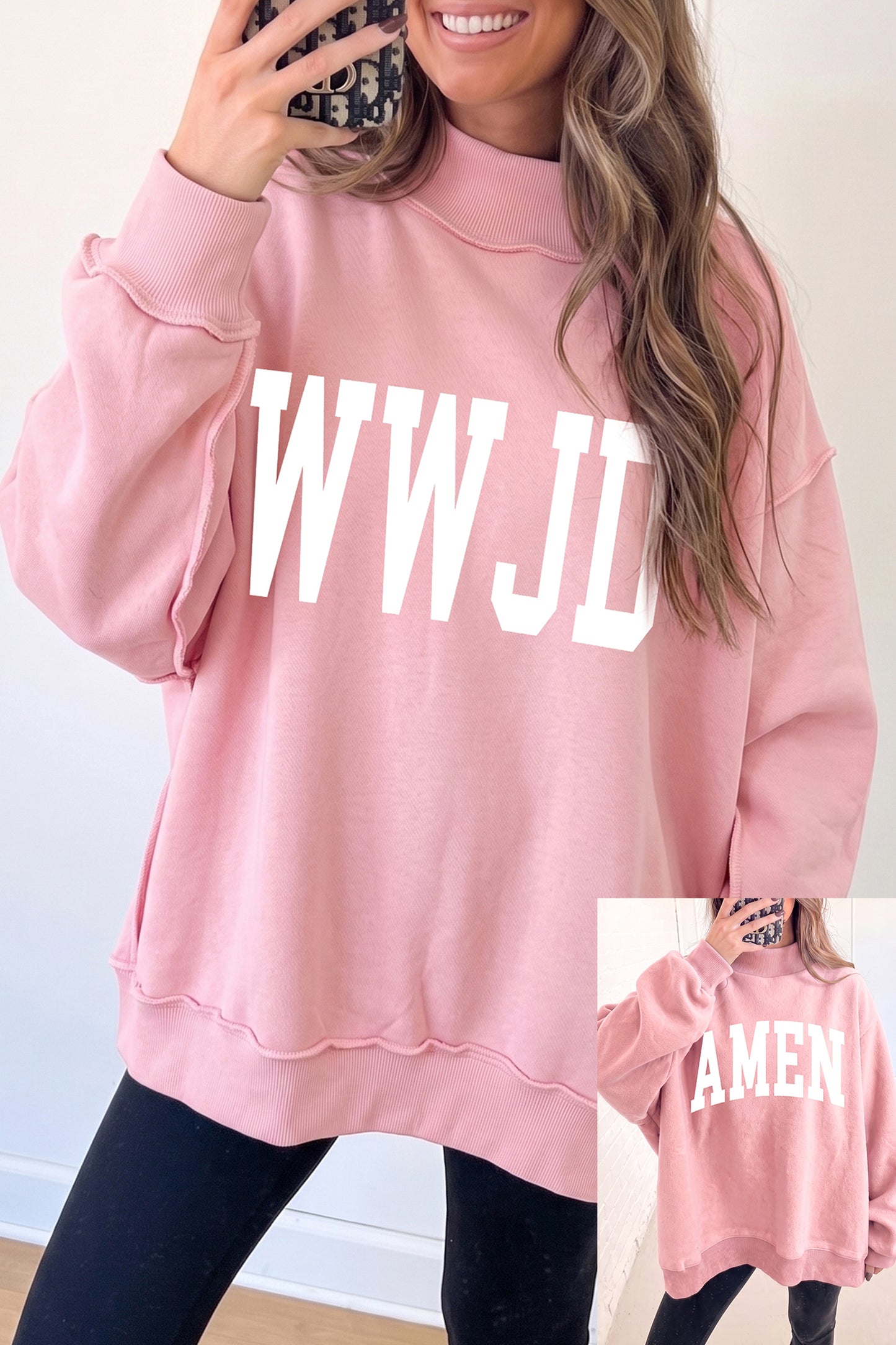 WWJD/ AMEN Double Side Printed Mock Neck Reversible Sweatshirt