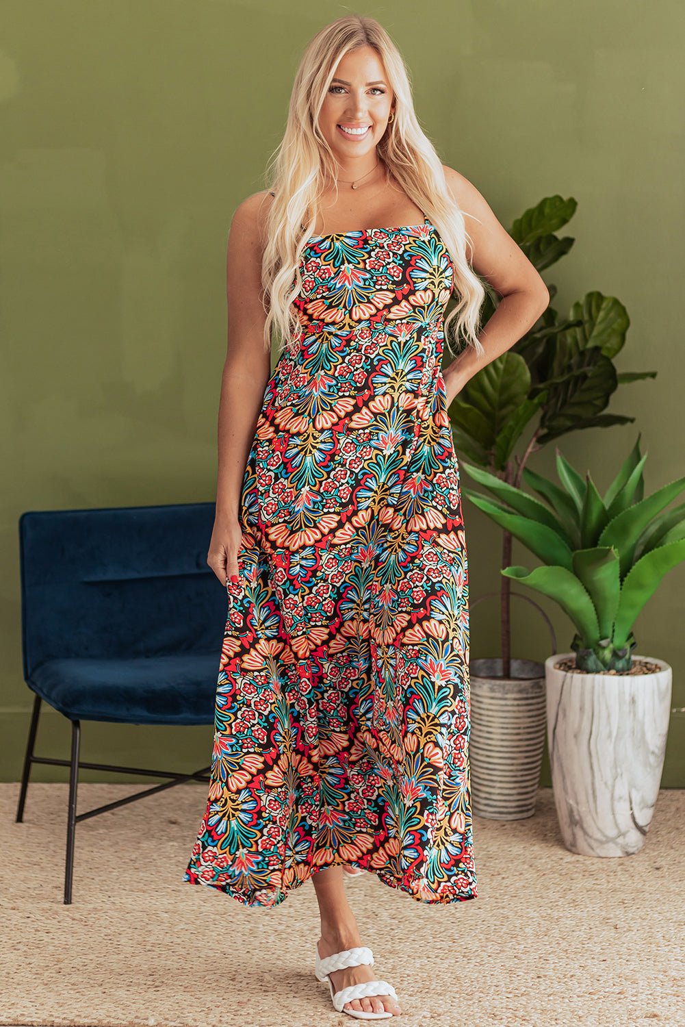 Boho Floral Print Maxi Dress