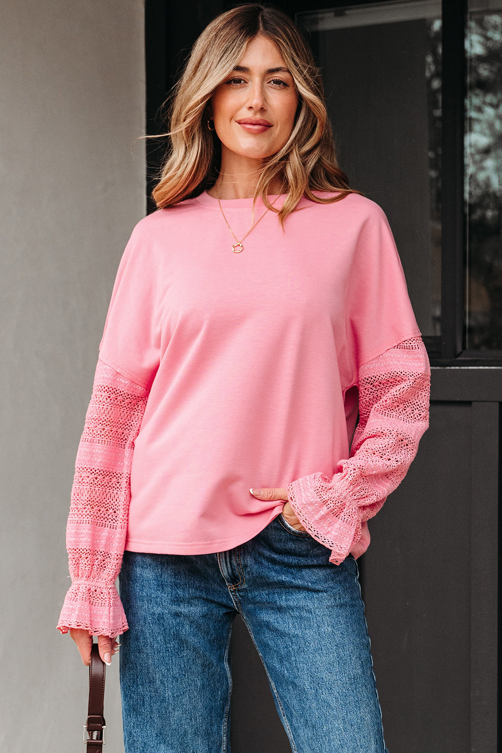 Blush Crochet Sleeve Top