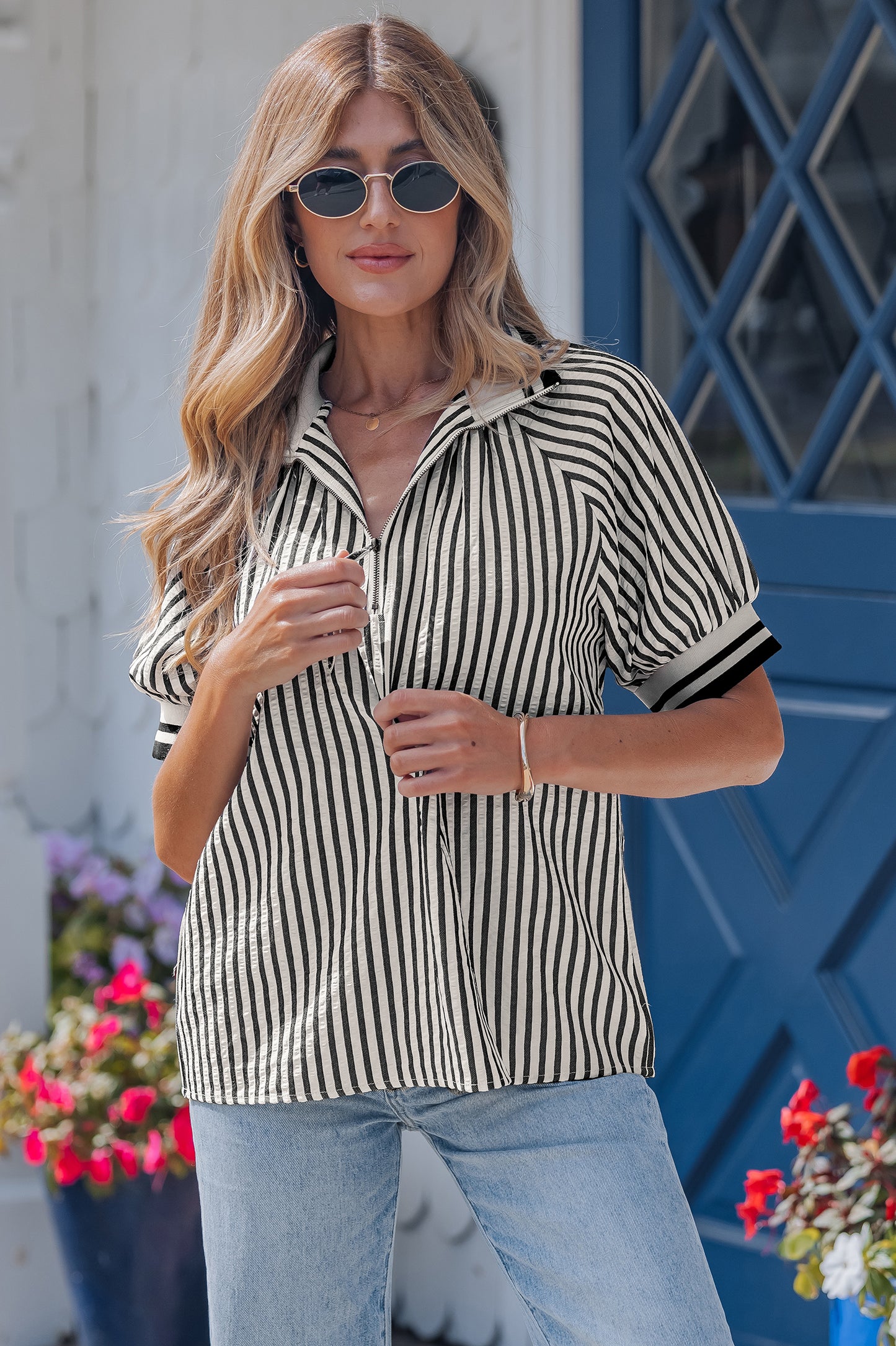 Parisian Stripe Zip Blouse