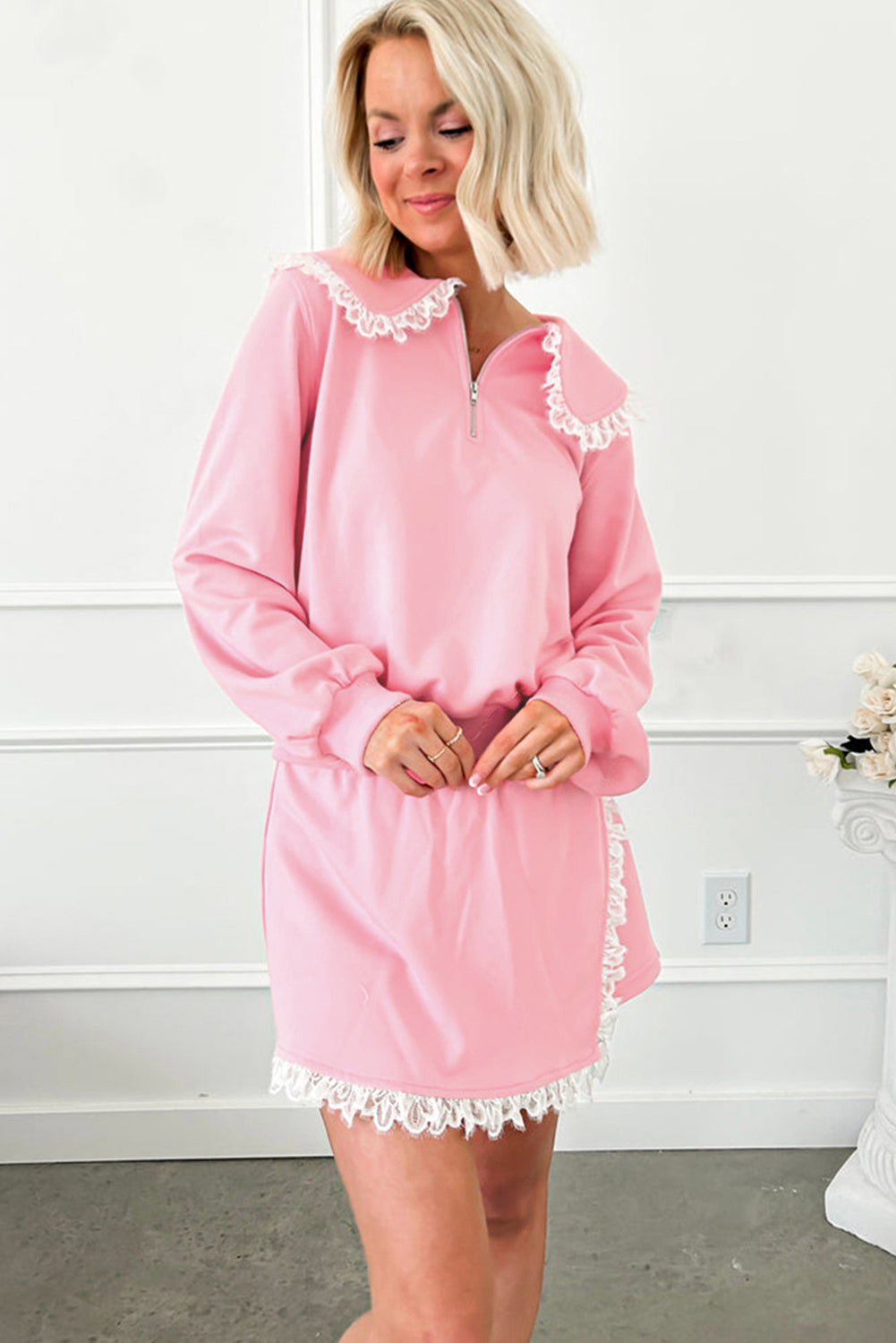 Blush Lace Trim Lounge Set