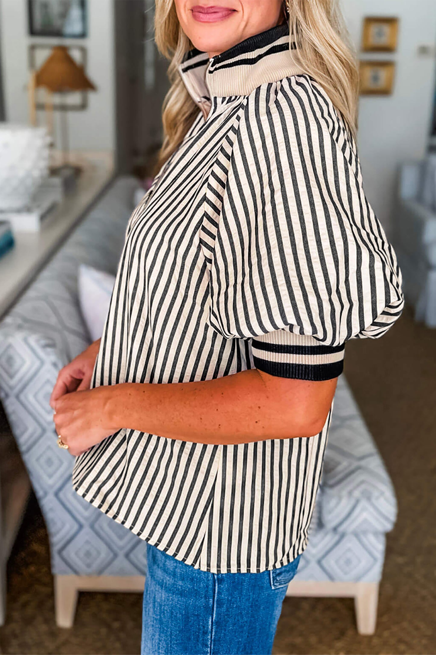 Parisian Stripe Zip Blouse
