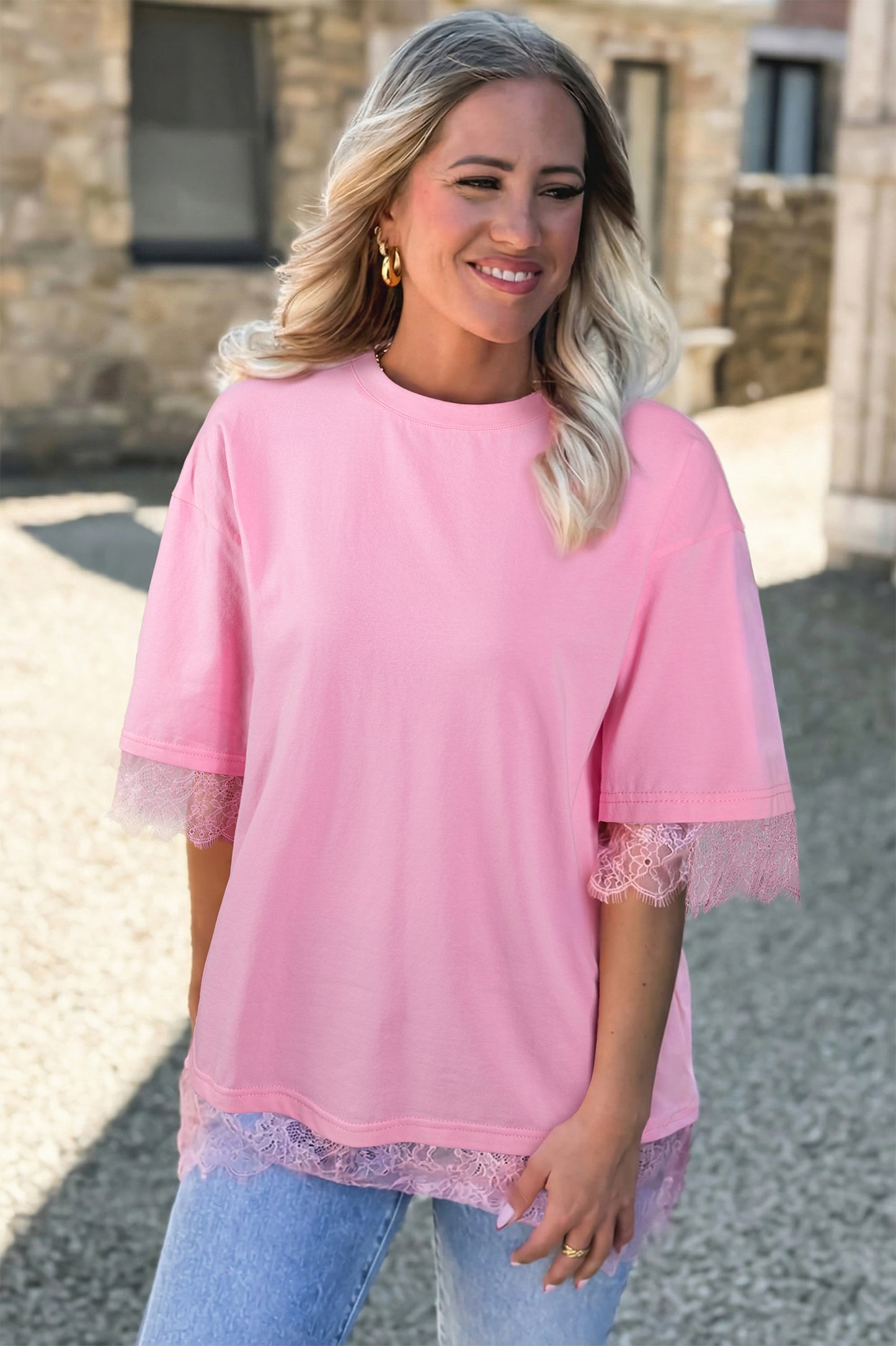 Blush Lace Back Tee