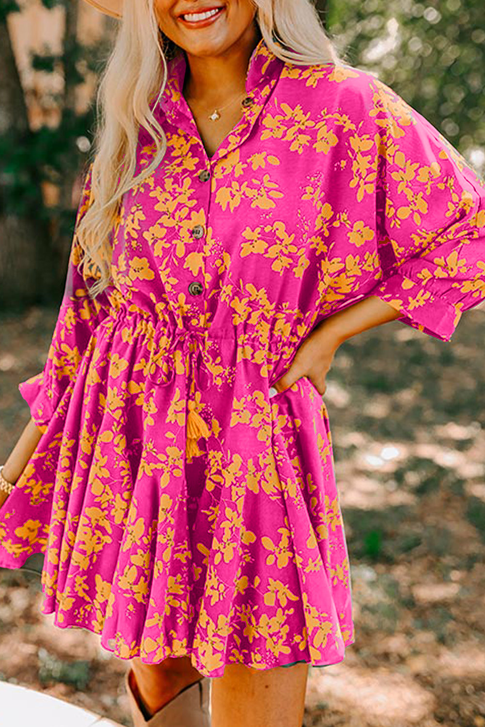 Fuchsia Fields Button Dress