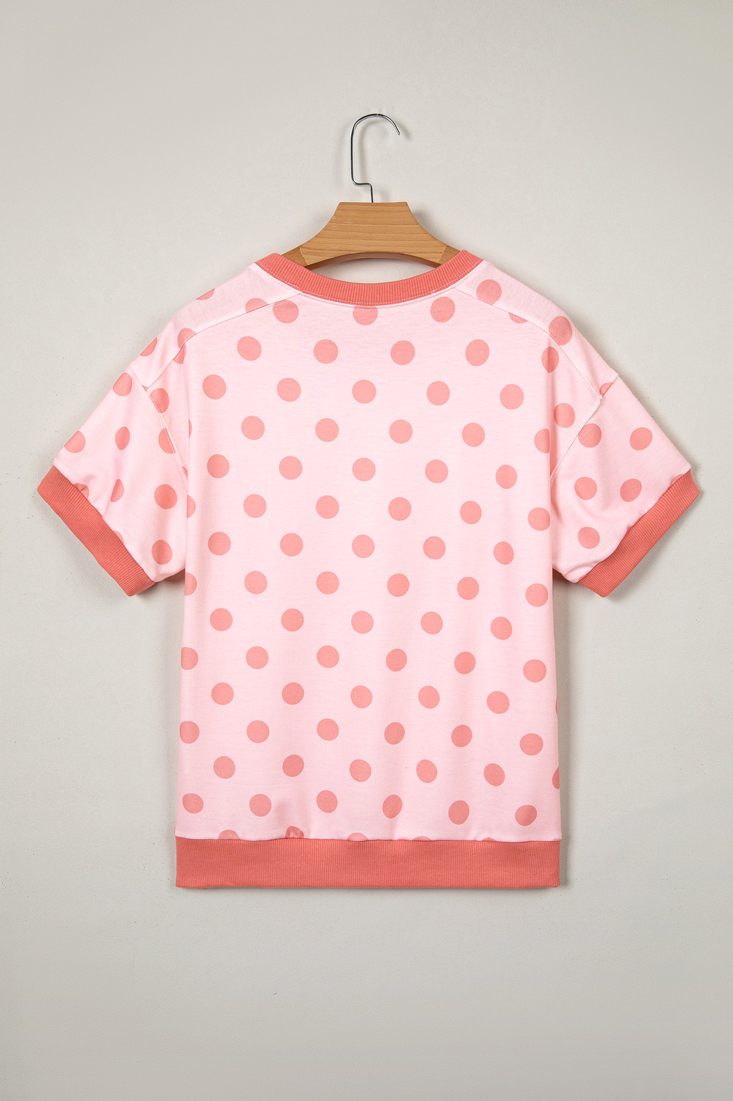 Pink Color Block Trim Polka Dot Casual Tee
