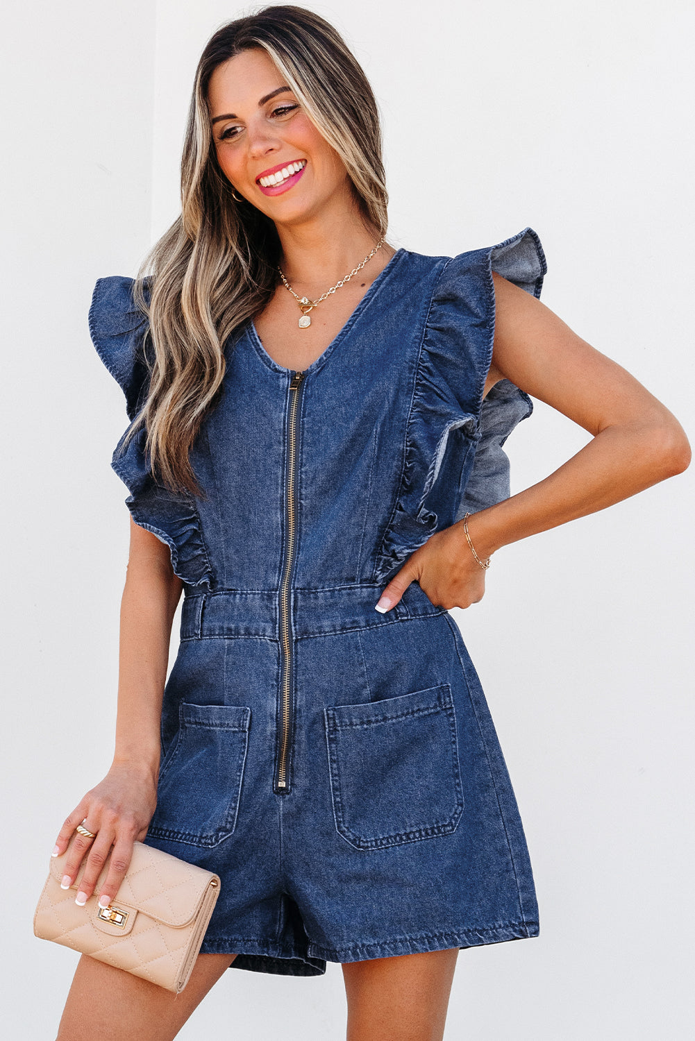 The Downtown Darling Denim Romper