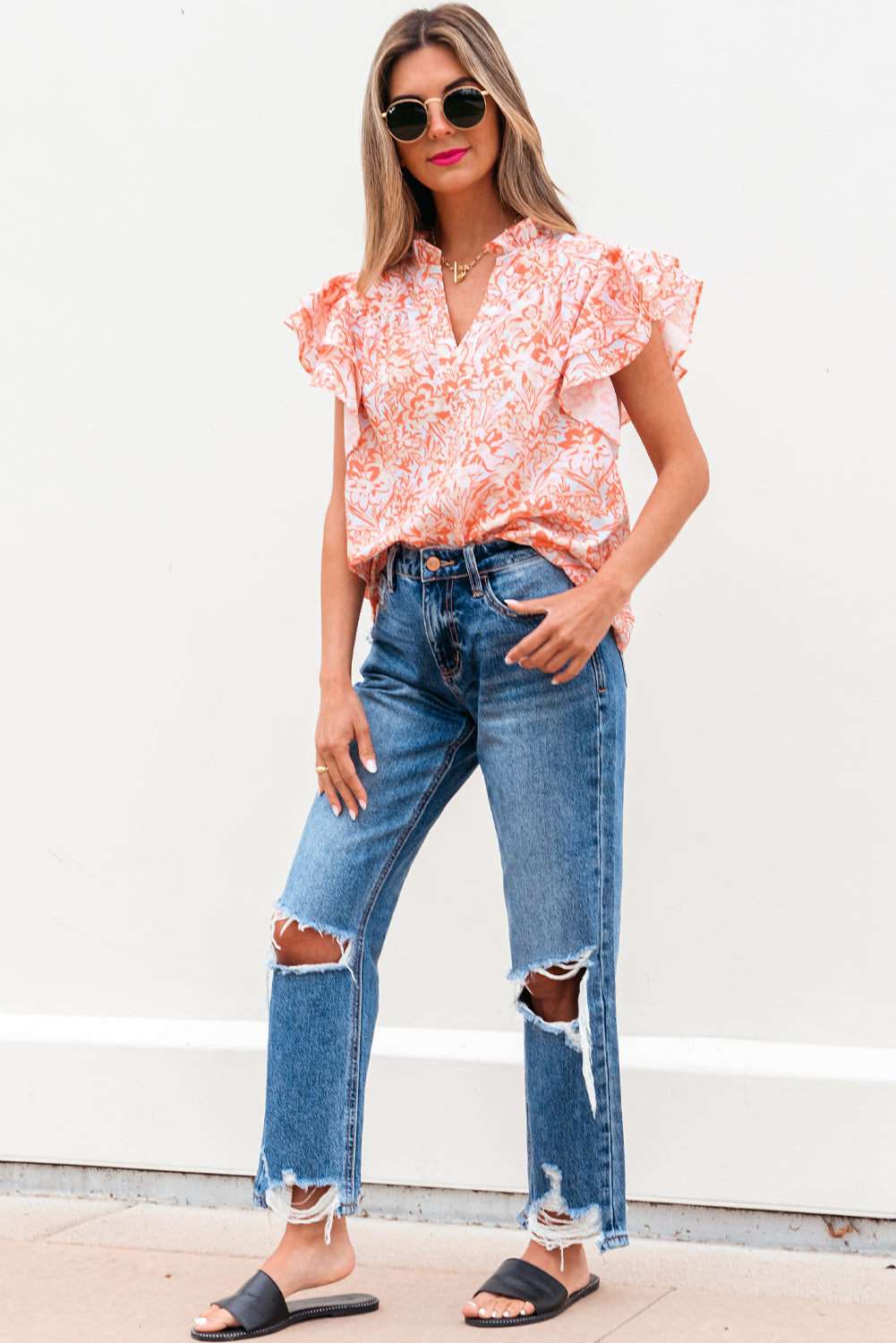The Coral Bloom Ruffle Blouse