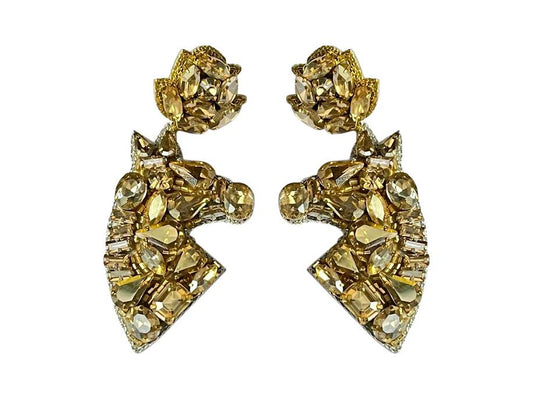 Derby Rhinestone Horse Earrings - Gold