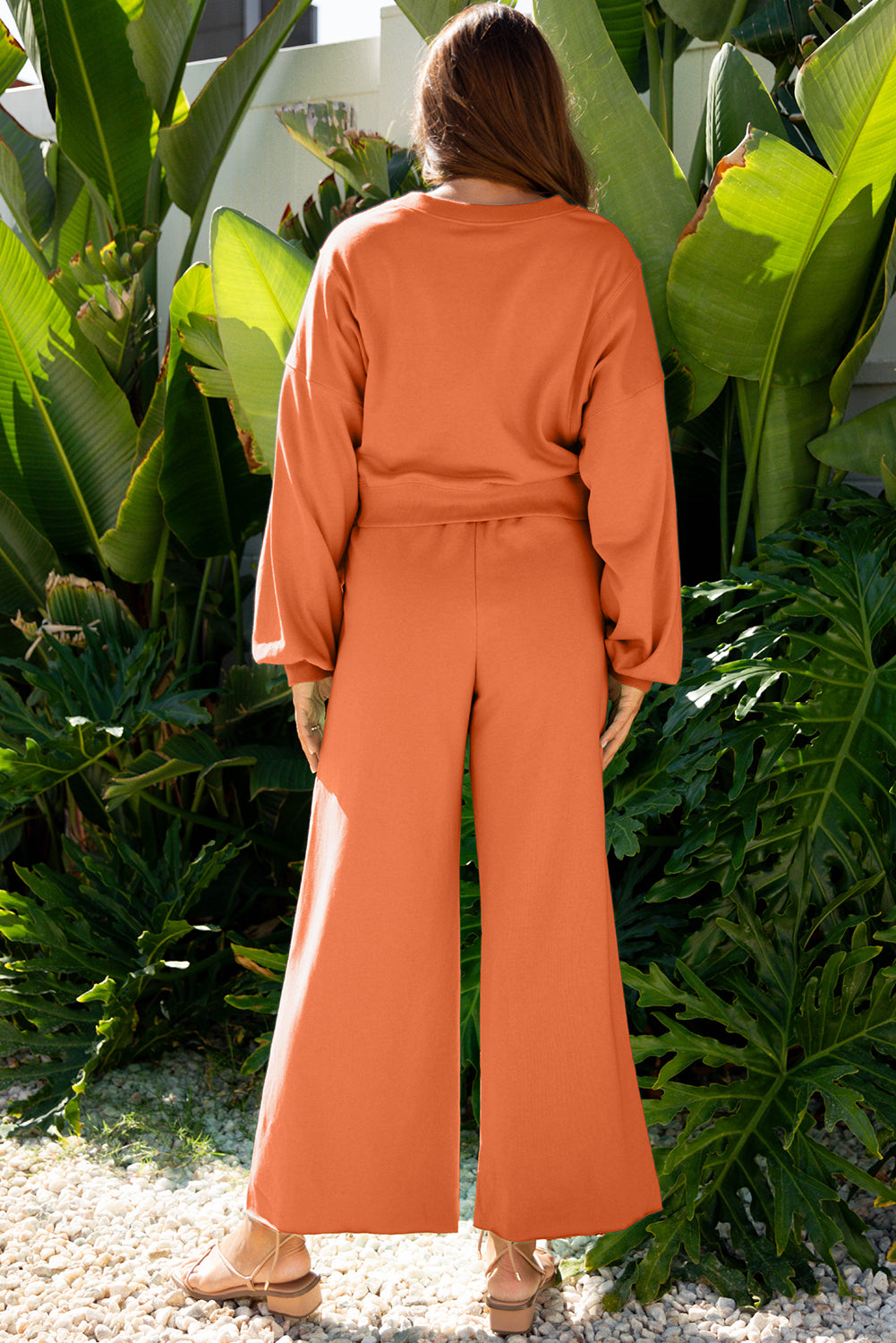 Yellow Cream Drop Shoulder Puff Sleeve Crop Pullover Drawstring Wide Leg Pants Set