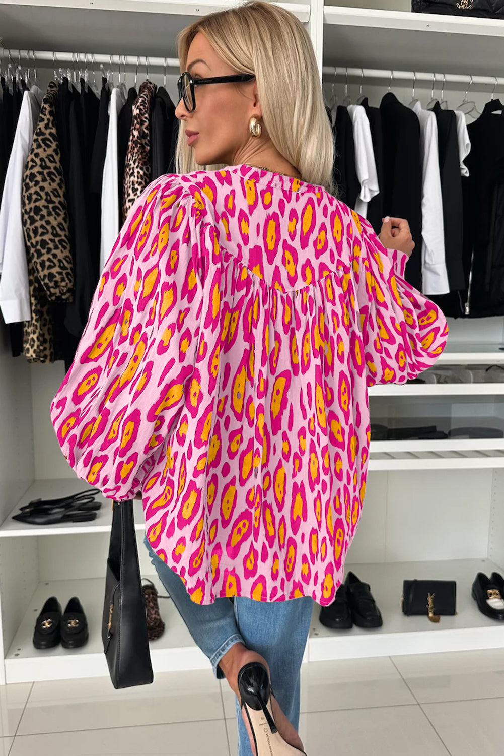 Pink Palms Leopard Button-Up Blouse