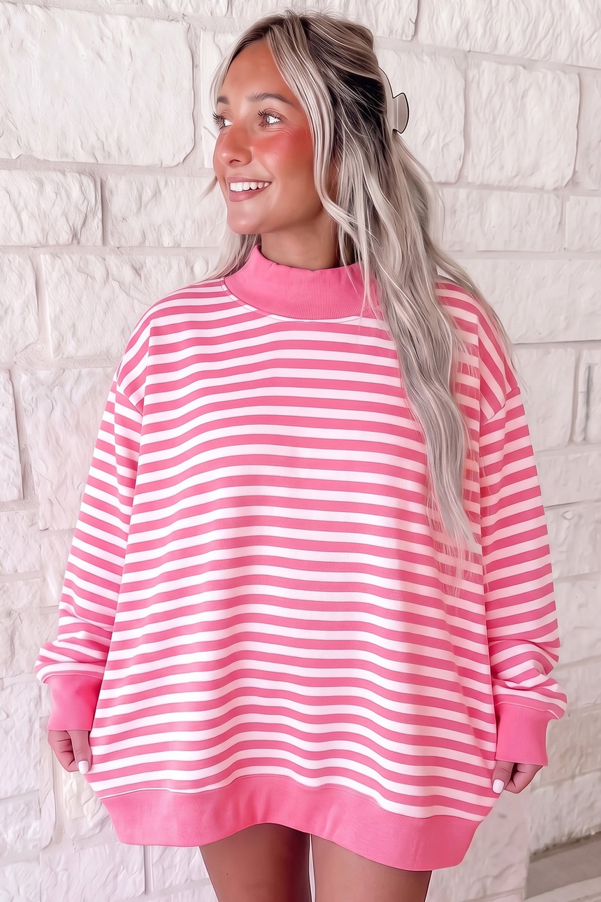 The Hampton Stripe Oversized Mock Neck