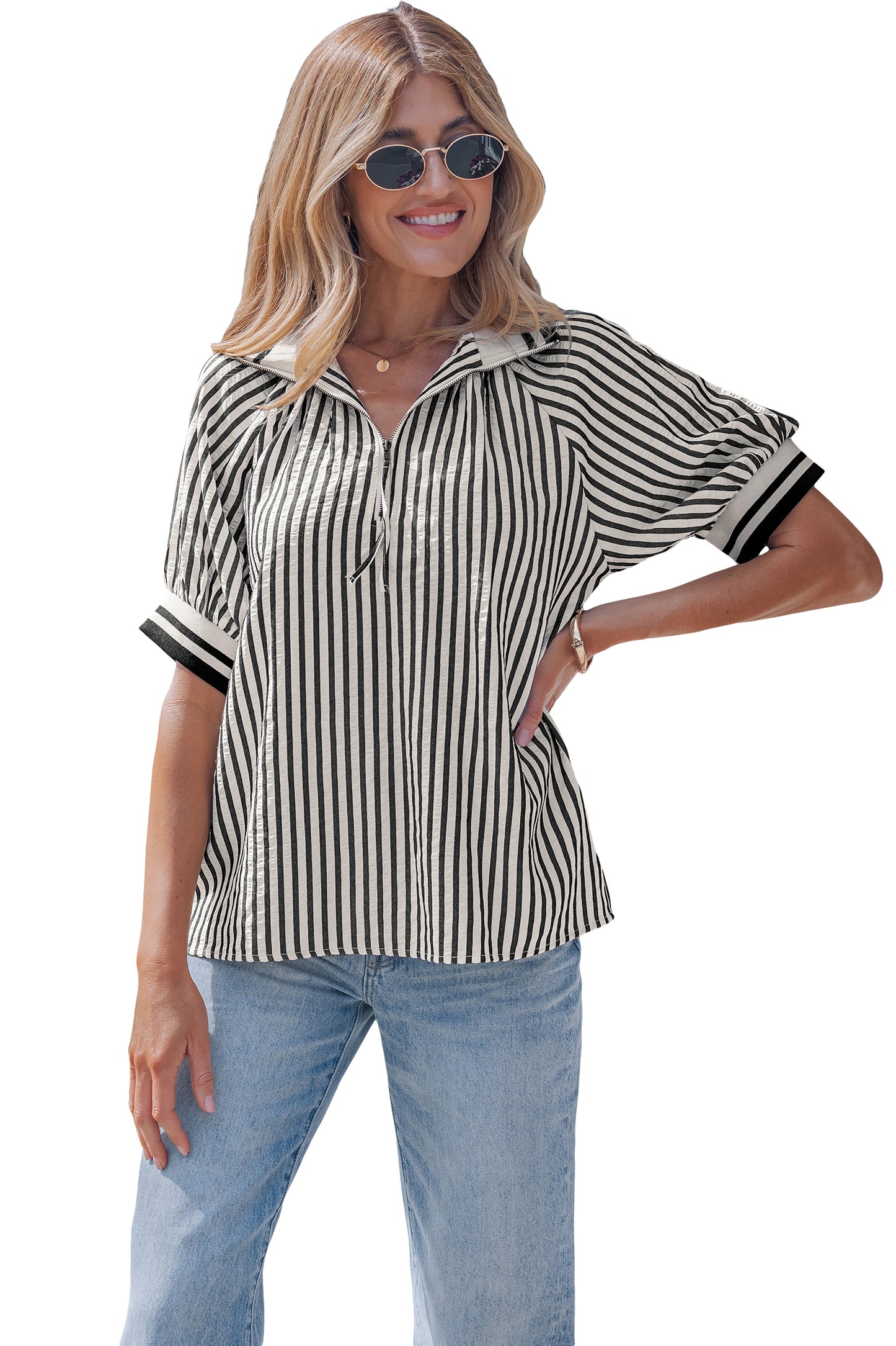 Parisian Stripe Zip Blouse