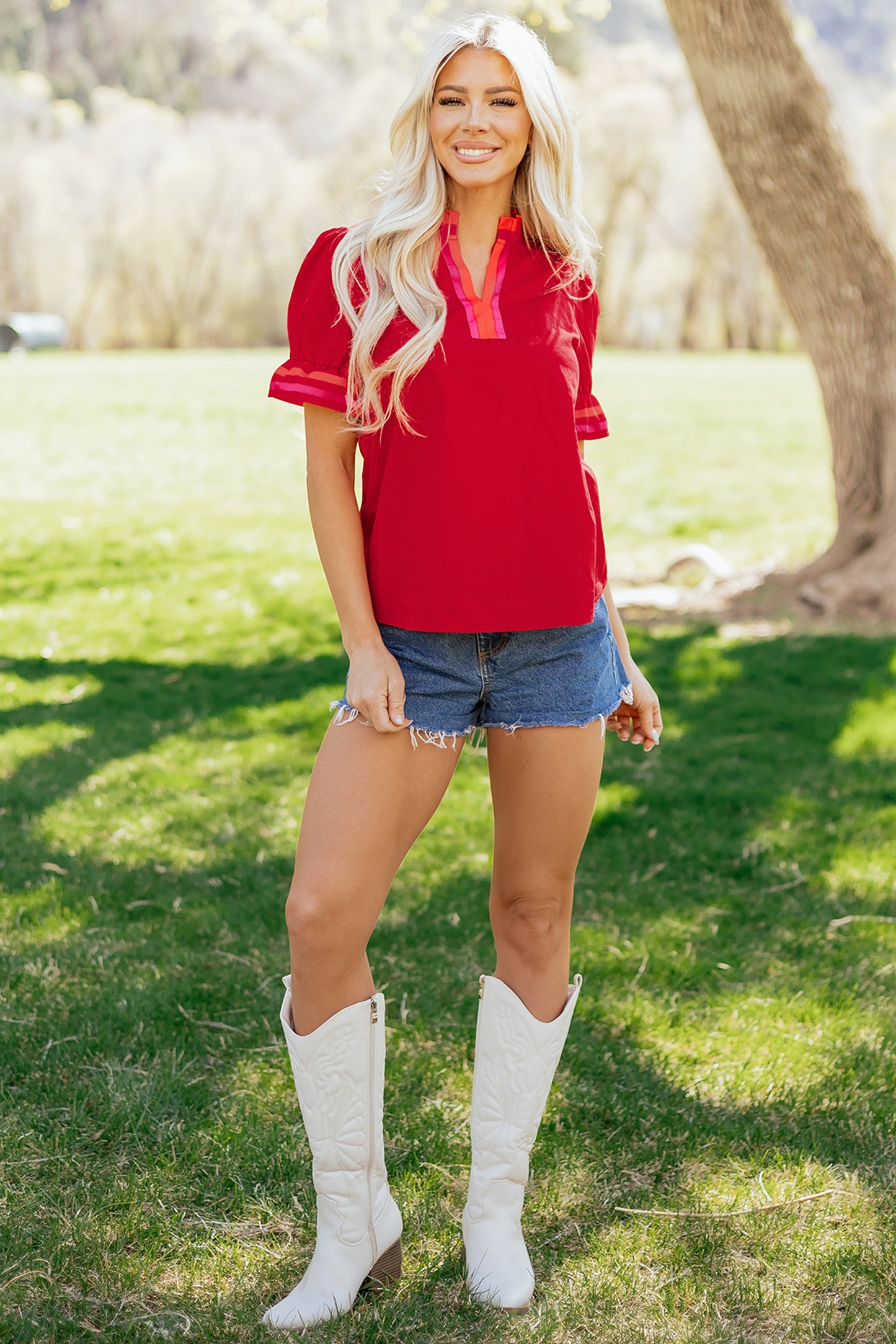 Cherry Pop Ruffle Sleeve Blouse