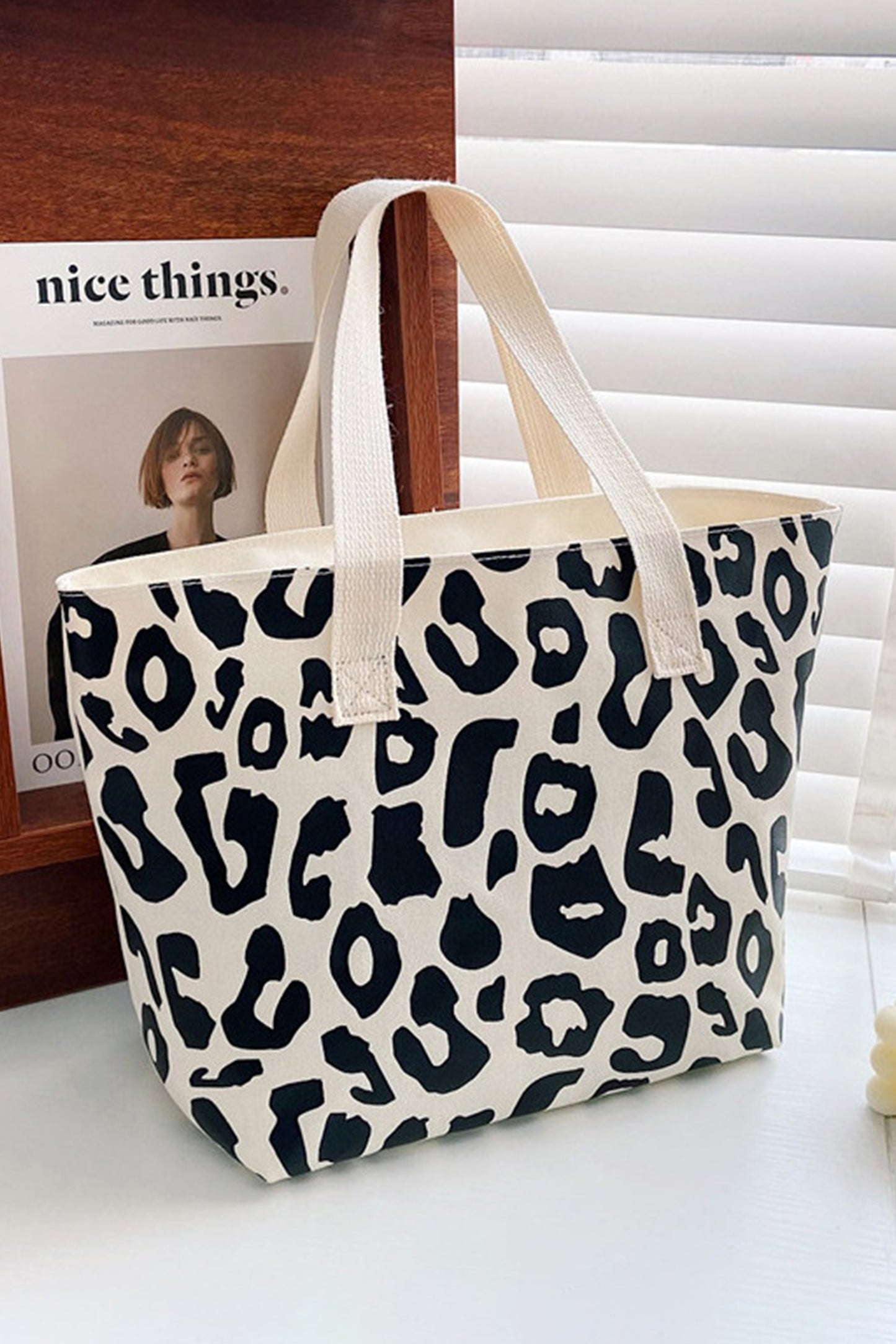 Black Leopard Print Canvas Tote Bag