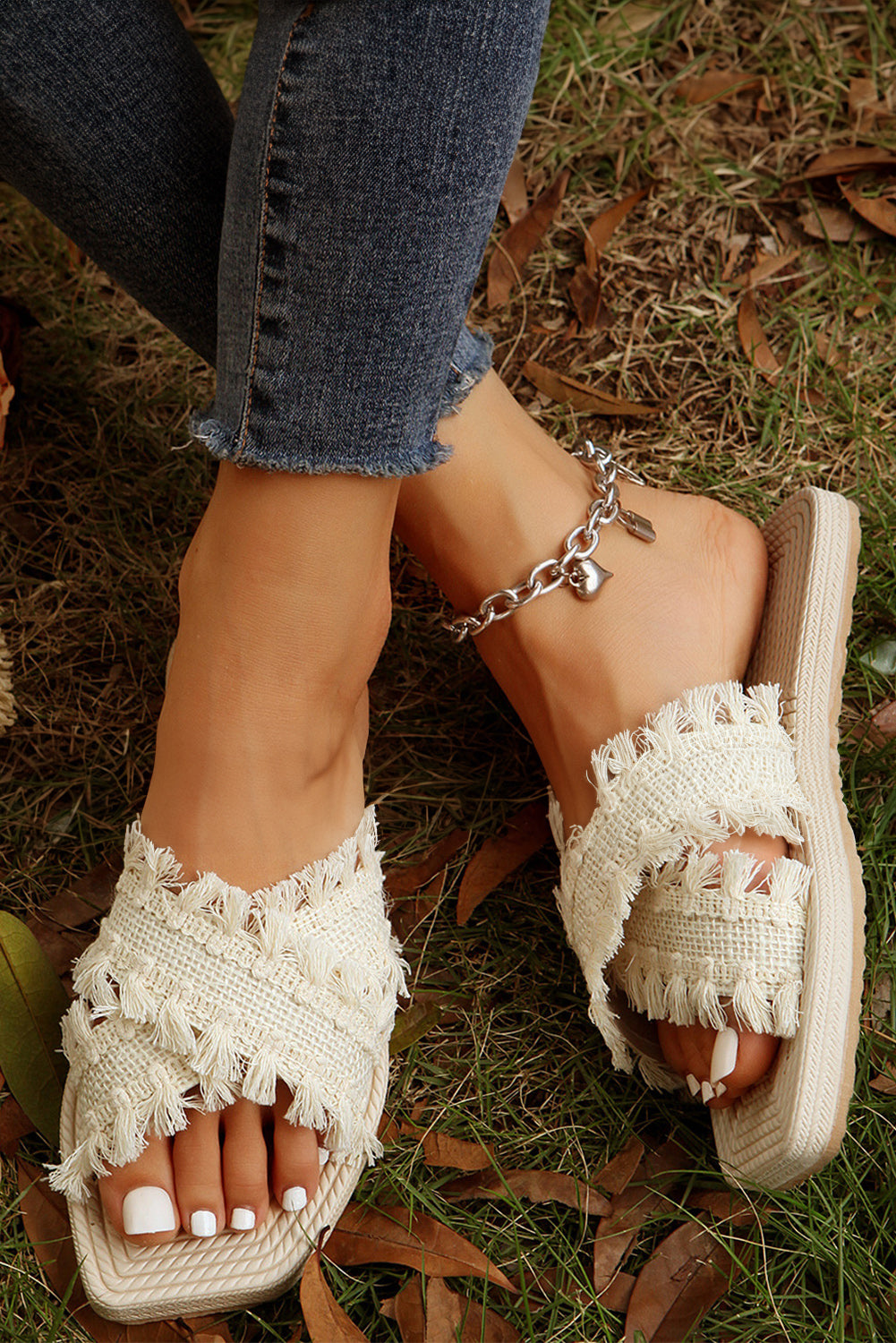 Ivory Fringe Muse Sandal