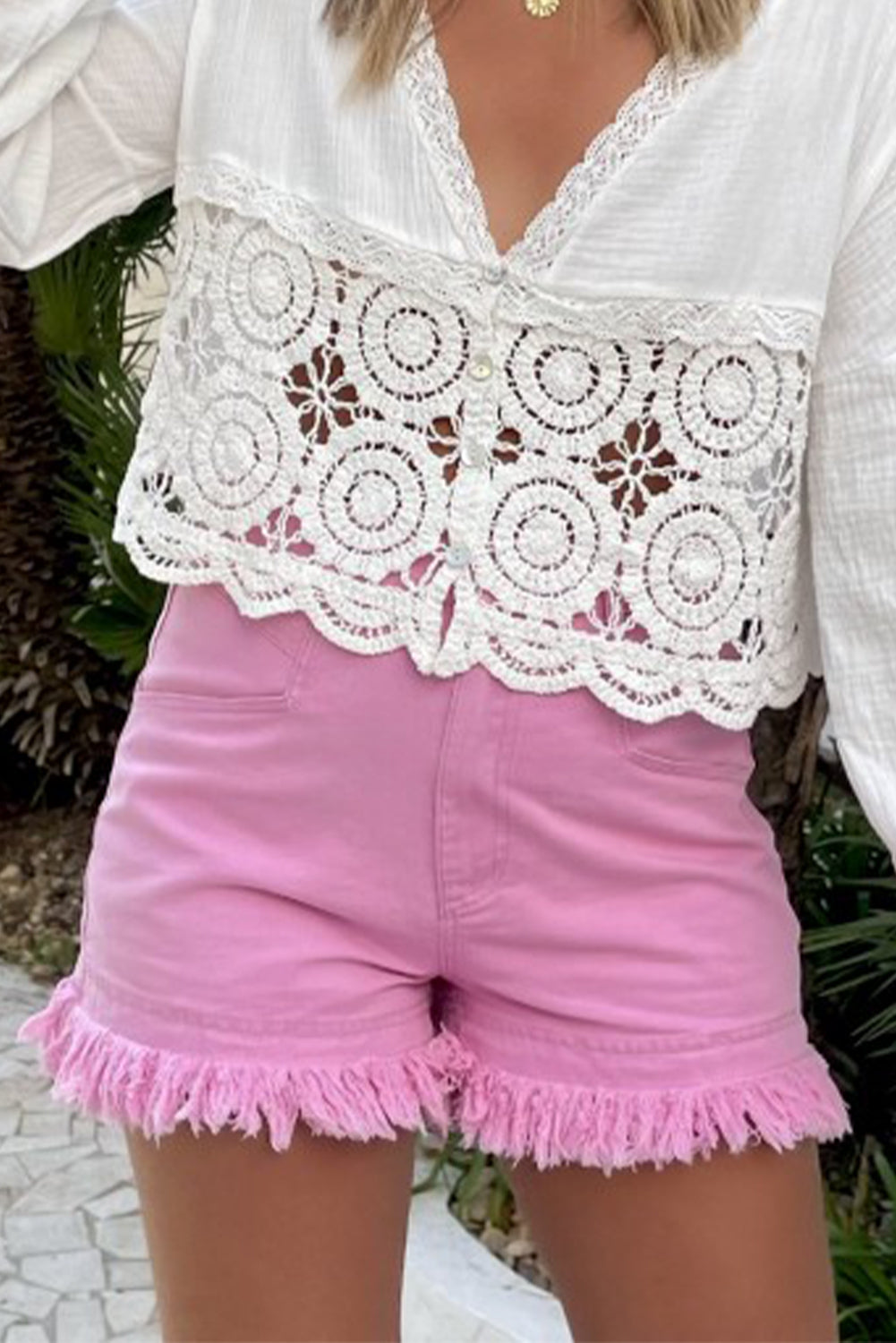 Pink Champagne Fringe Shorts