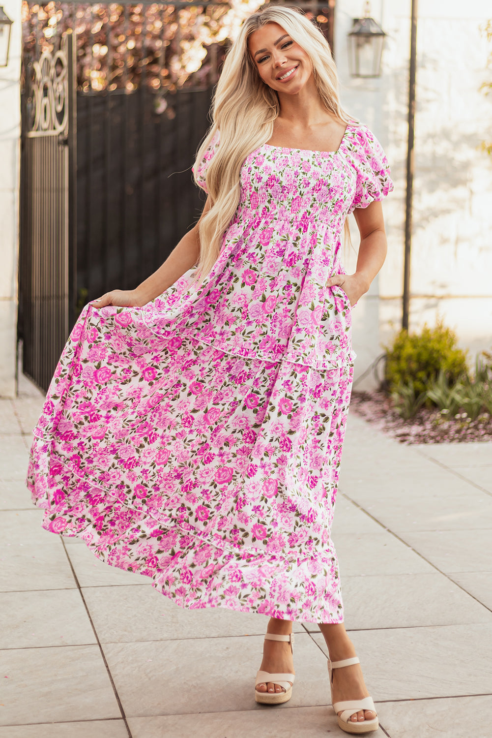 Rosewood Garden Smocked Maxi