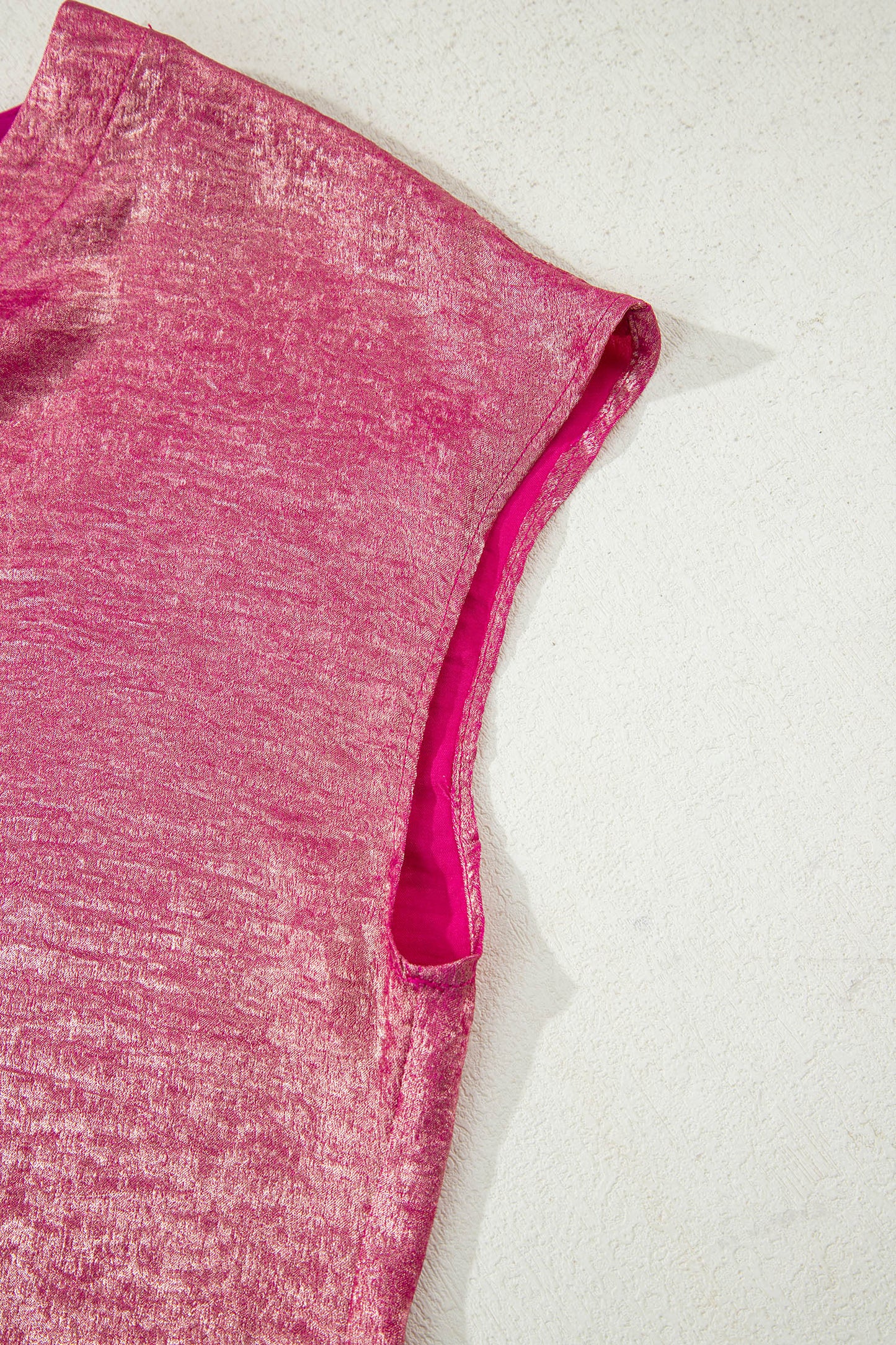Bright Pink Metallic Round Neck Cap Sleeve Tee