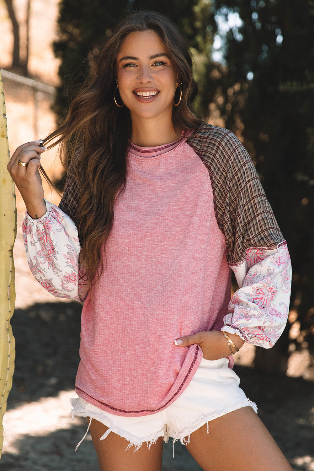 Rosé Patchwork Raglan Blouse