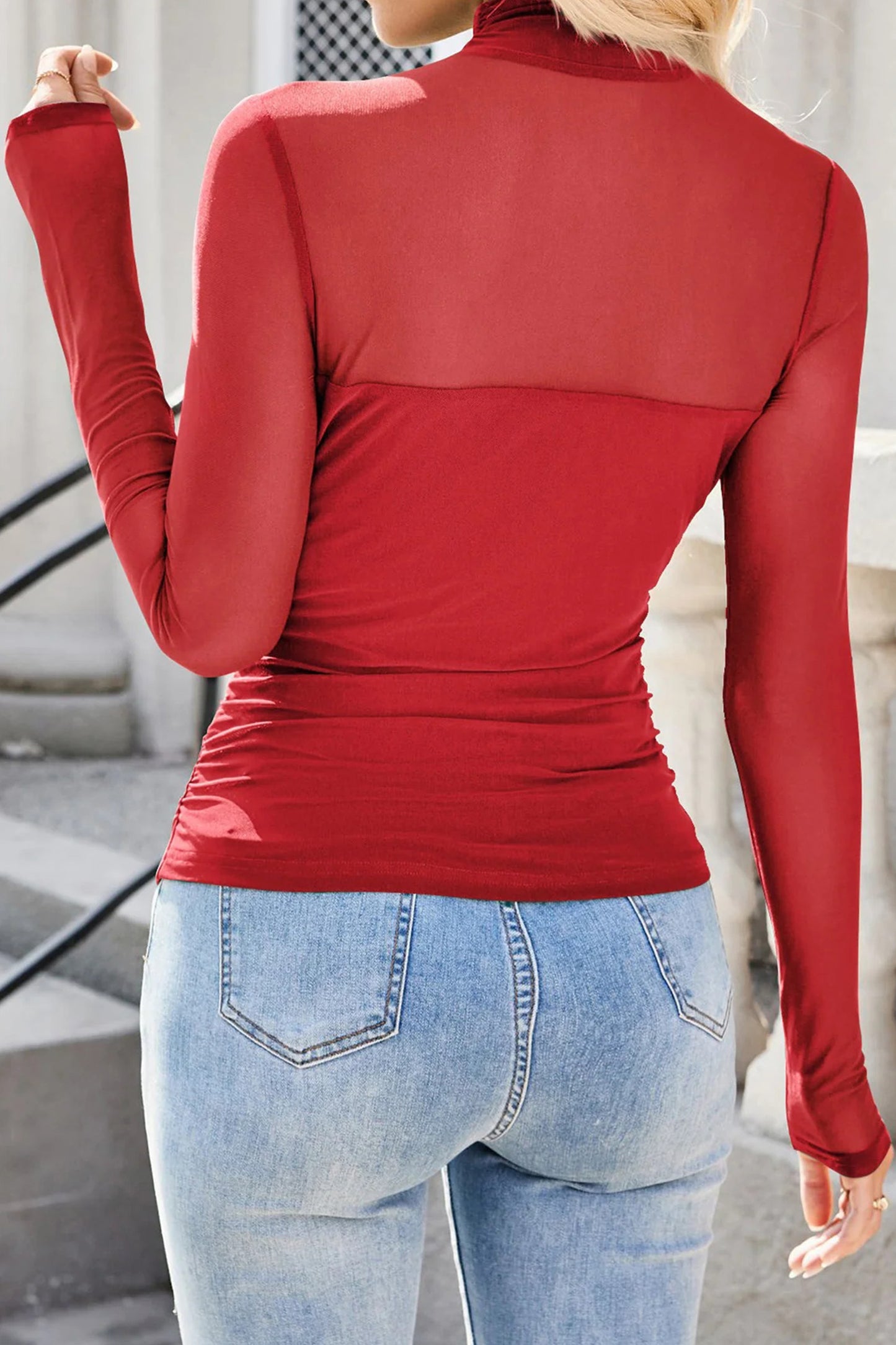 Crimson Allure Mesh Turtleneck