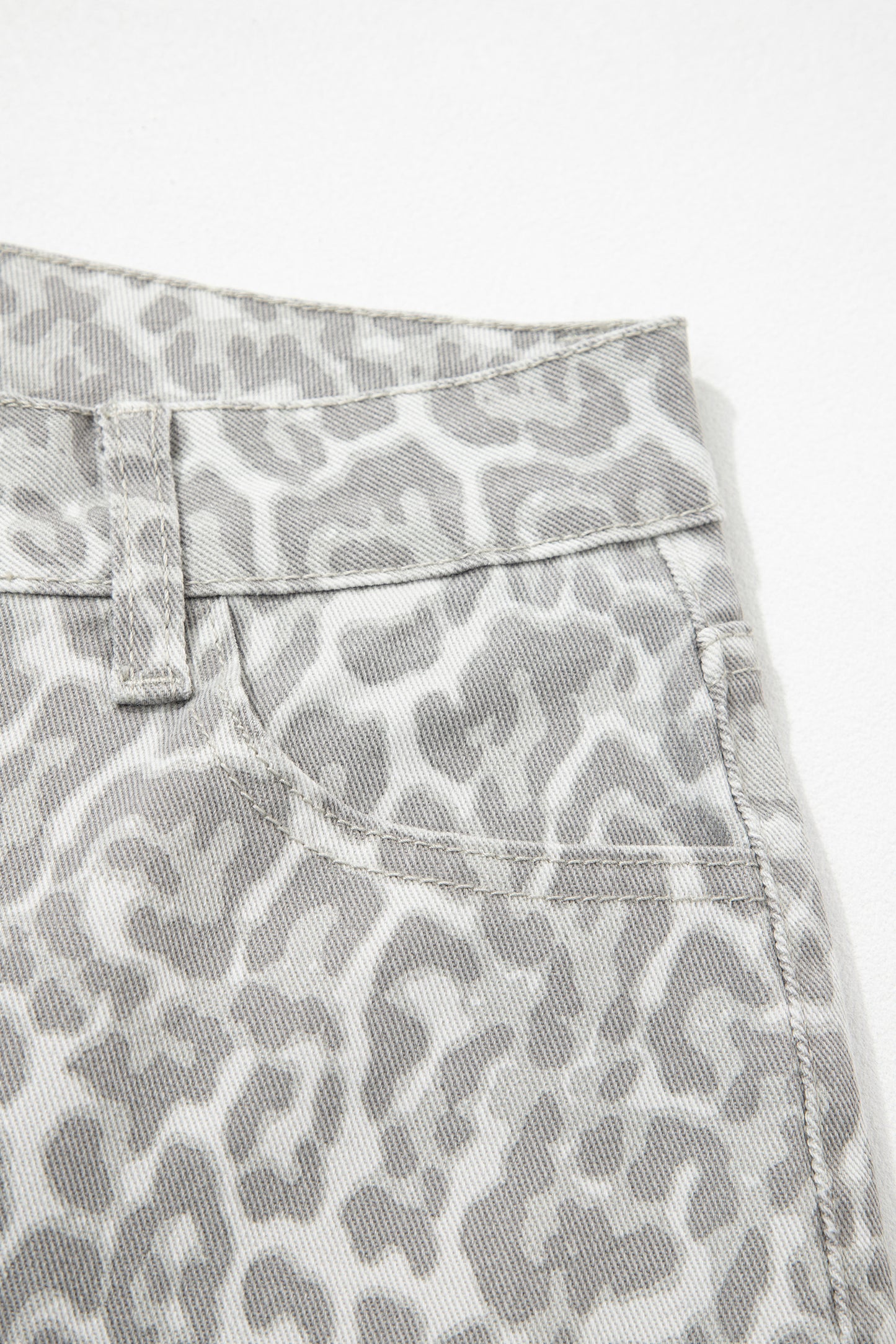 Gray Leopard Frayed Edge Wide Leg High Waist Jeans