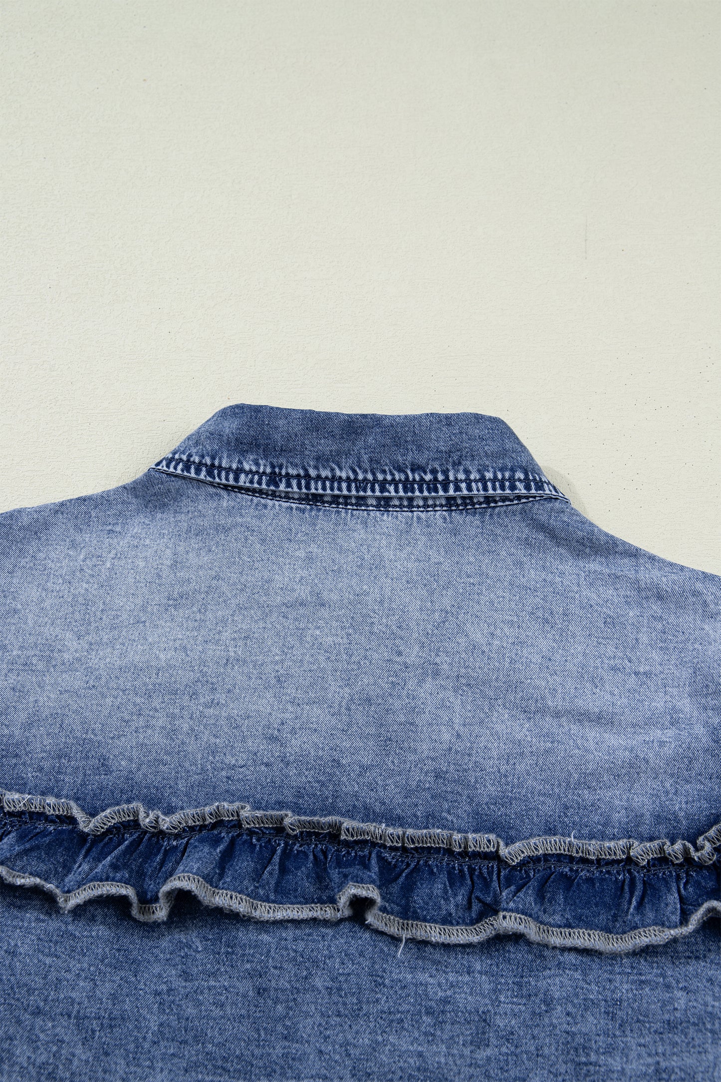 Ruffled Indigo Charm Denim Shirt