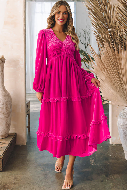 Fuchsia Dream Tiered Smock Dress
