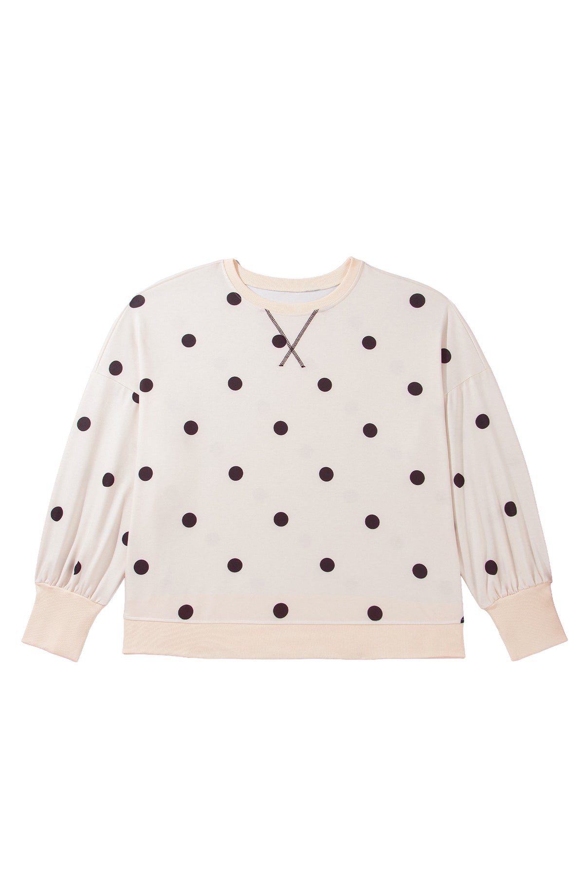 Yellow Round Neck Long Sleeve Polka Dot Plus Size Top