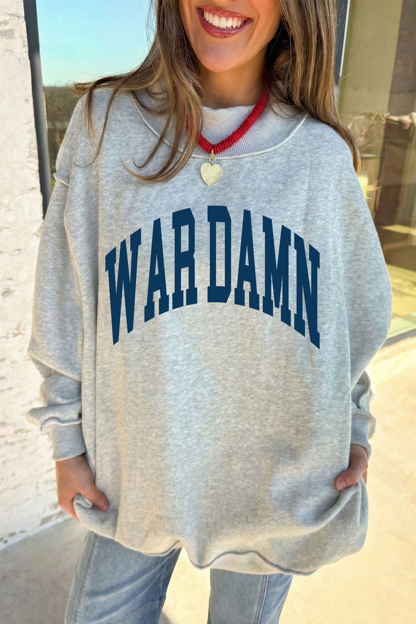 WAR DAMN/ EAGLES Double Side Print Mock Neck Sweatshirt