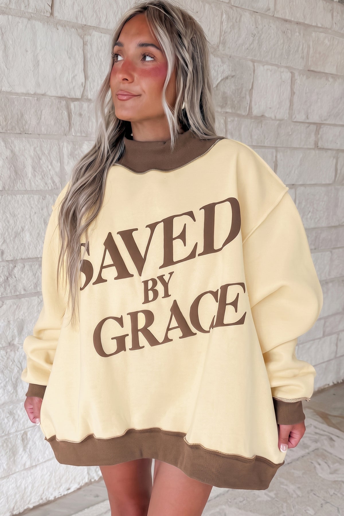 Saved by Grace Over-Sized Mock Neck Sweatshirt