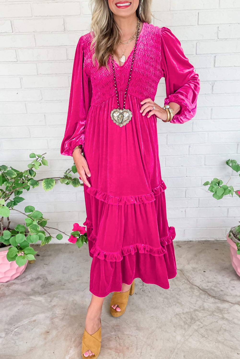 Fuchsia Dream Tiered Smock Dress