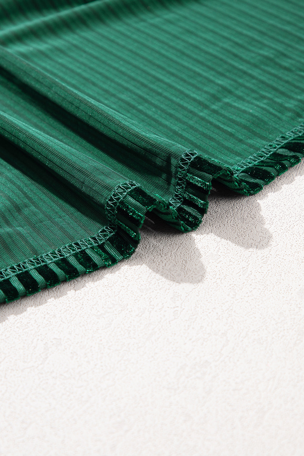 Green Smocked Ribbed Velvet Babydoll Top