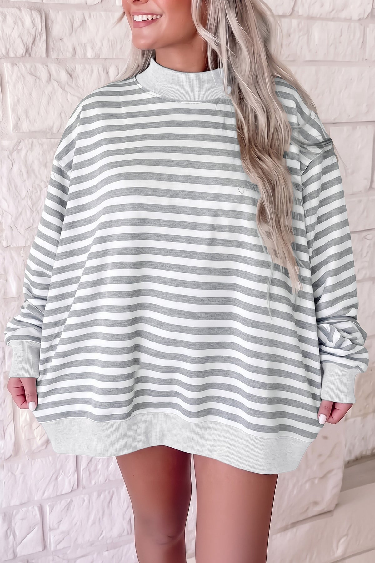 The Hampton Stripe Oversized Mock Neck