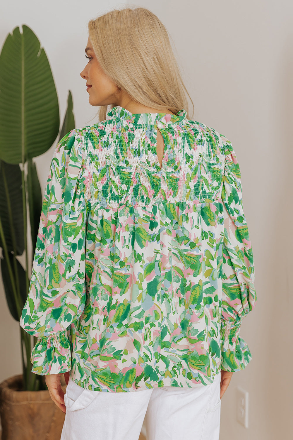 Emerald Garden Smocked Blouse